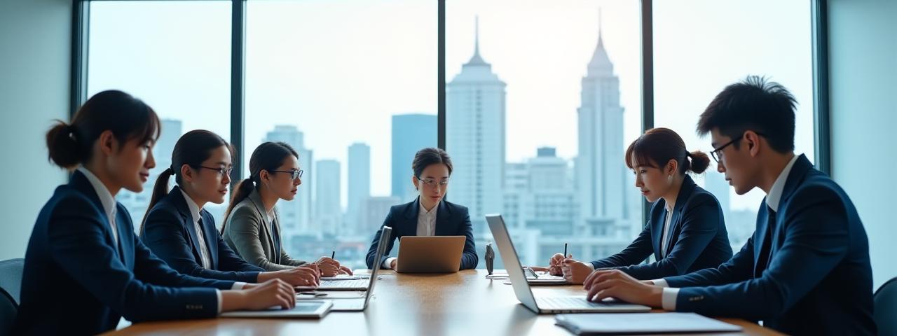 ビジネス会議でプロフェッショナルが協力している様子